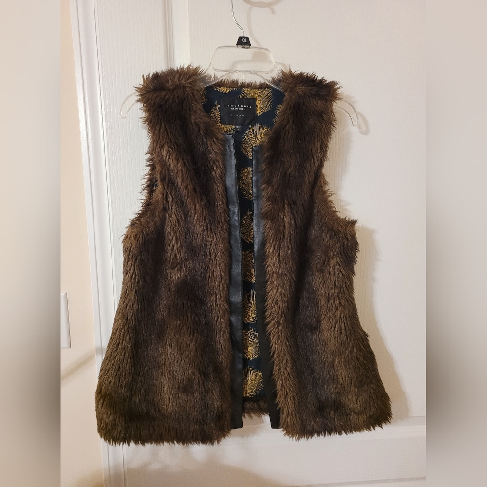 Sanctuary Brown Lightweight Faux Fur Vest, Size: S